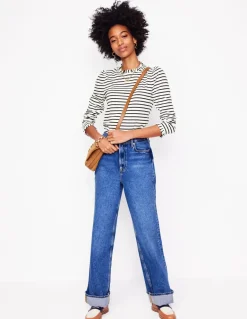 Supersoft Frill Detail Top-Ivory / Navy Stripe-Boden Online