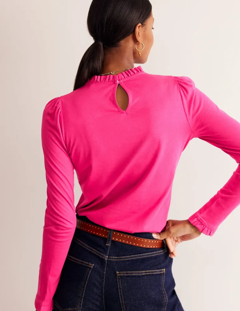 Supersoft Frill Detail Top-Cherry Jam-Boden Fashion