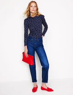Supersoft Frill Detail Top-French Navy, Sparse Spot-Boden Fashion
