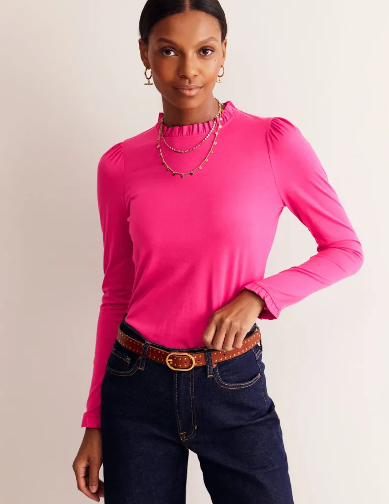 Supersoft Frill Detail Top-Cherry Jam-Boden Fashion