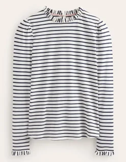 Supersoft Frill Detail Top-Ivory / Navy Stripe-Boden Online