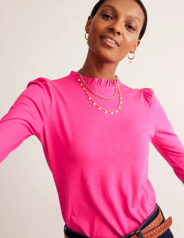 Supersoft Frill Detail Top-Cherry Jam-Boden Fashion