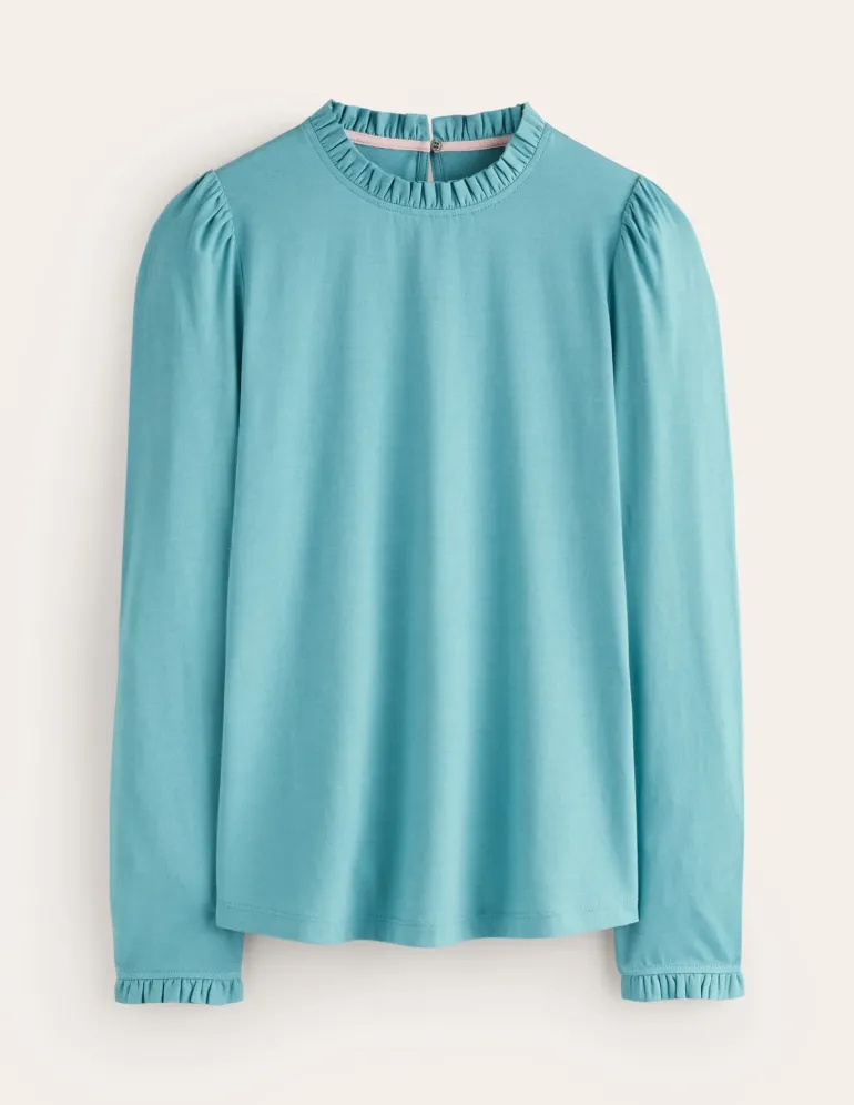 Supersoft Frill Detail Top-Blue Grass-Boden Flash Sale