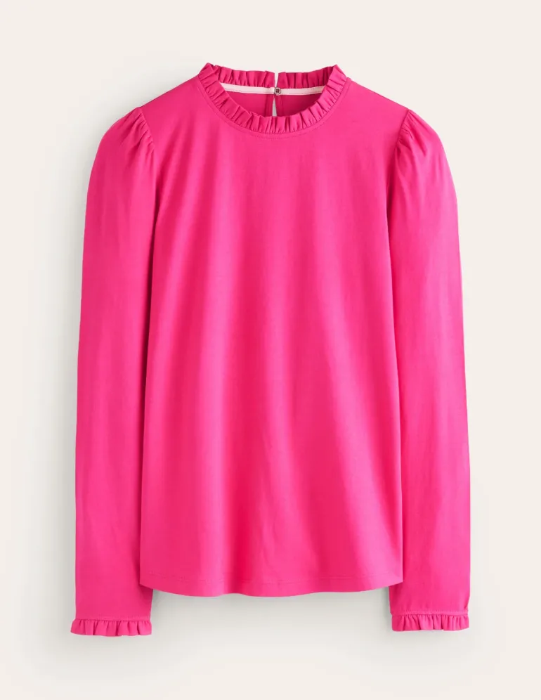 Supersoft Frill Detail Top-Cherry Jam-Boden Fashion
