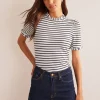 Supersoft Frill Detail T-shirt-Ivory, Navy Stripe-Boden Discount