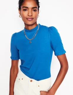 Supersoft Frill Detail T-shirt-Gallery Blue-Boden Outlet
