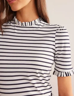 Supersoft Frill Detail T-shirt-Ivory, Navy Stripe-Boden Discount