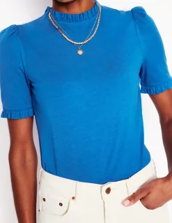 Supersoft Frill Detail T-shirt-Gallery Blue-Boden Outlet
