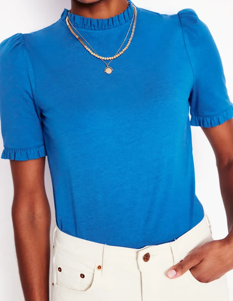 Supersoft Frill Detail T-shirt-Gallery Blue-Boden Outlet