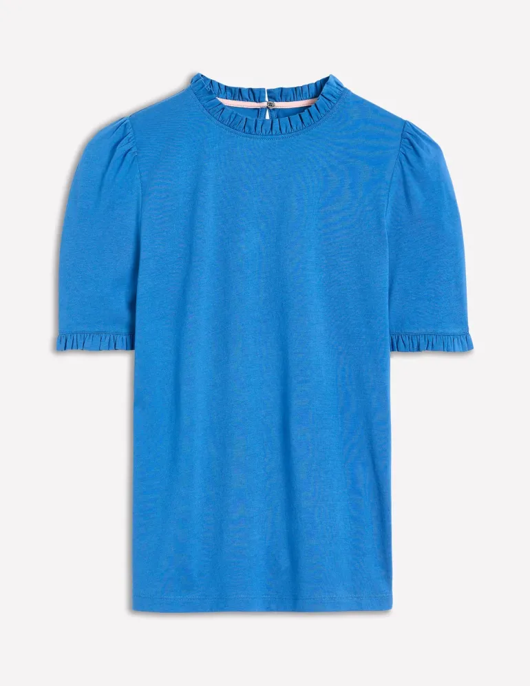 Supersoft Frill Detail T-shirt-Gallery Blue-Boden Outlet