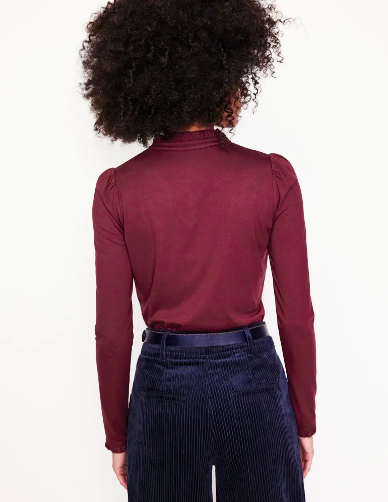 Supersoft Frill Henley Top-Deep Wisteria-Boden Outlet