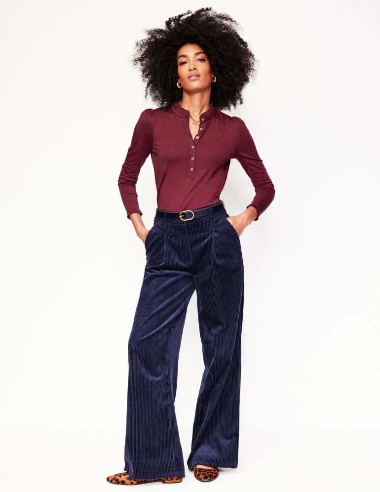 Supersoft Frill Henley Top-Deep Wisteria-Boden Outlet