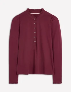 Supersoft Frill Henley Top-Deep Wisteria-Boden Outlet