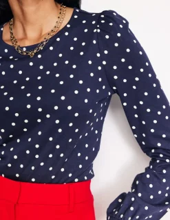 Supersoft Long Sleeve Top-French Navy, Sparse Spot-Boden Hot