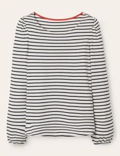 Supersoft Long Sleeve Top-Ivory, Navy-Boden Cheap