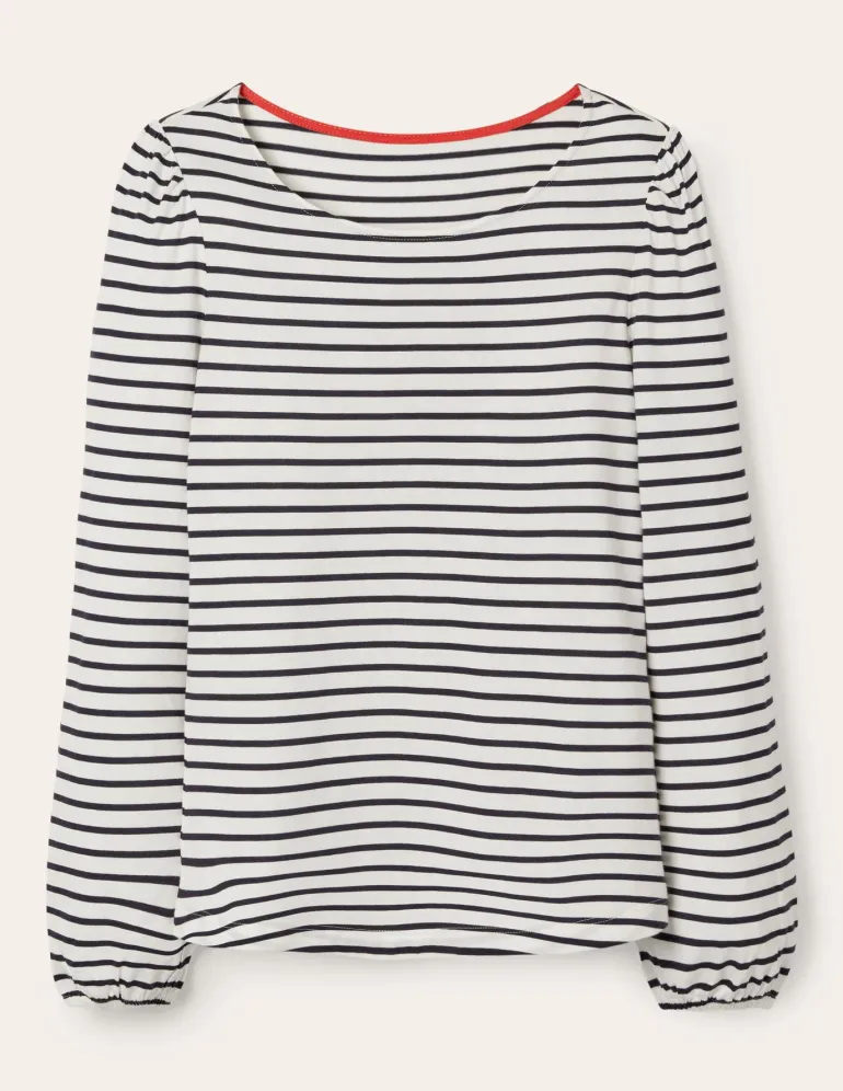 Supersoft Long Sleeve Top-Ivory, Navy-Boden Cheap