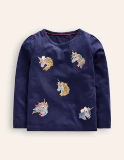 Superstitch Puff Sleeve Top-Starboard Blue Unicorns-Boden Fashion
