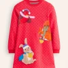 Sweatshirt Appliqué Dress-Rose Pink Pin Spot Animals-Boden Discount