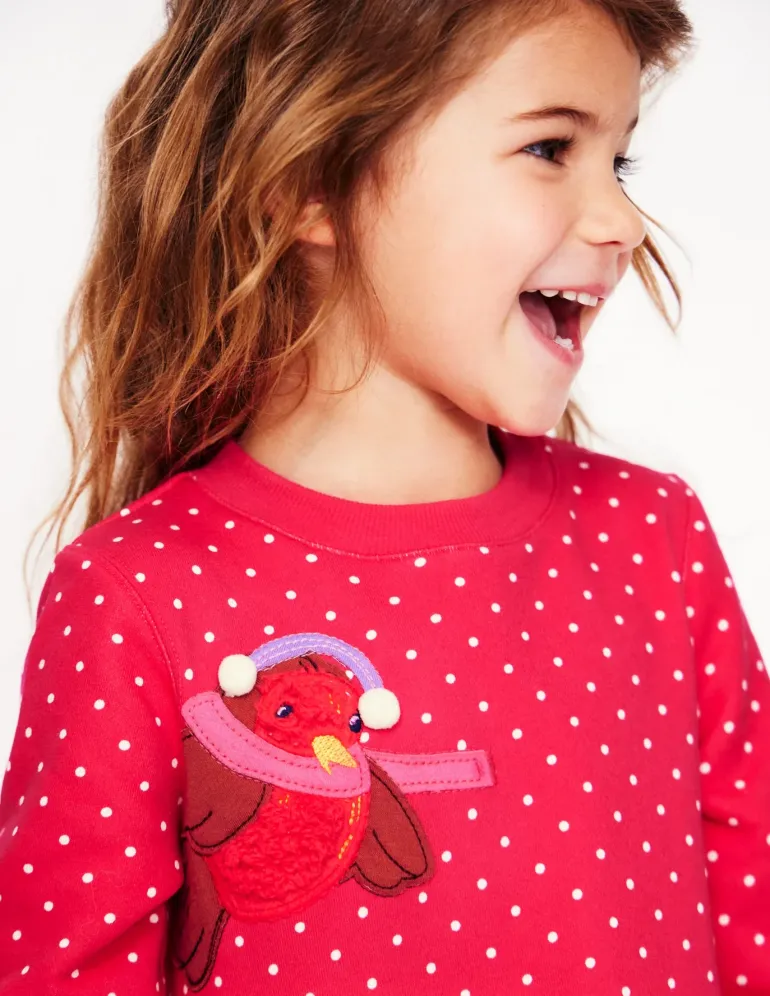 Sweatshirt Appliqué Dress-Rose Pink Pin Spot Animals-Boden Discount