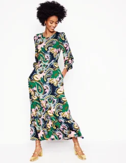 Tabitha Tiered Jersey Dress-Green, Botanical Paisley-Boden Best Sale