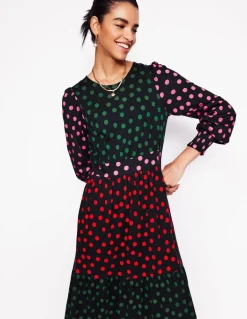 Tabitha Tiered Jersey Dress-Multi, Abstract Dot-Boden Best