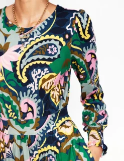 Tabitha Tiered Jersey Dress-Green, Botanical Paisley-Boden Best Sale