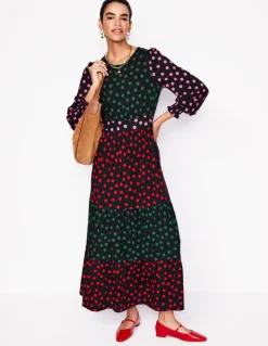 Tabitha Tiered Jersey Dress-Multi, Abstract Dot-Boden Best