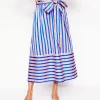 Tie Belt Sateen Midi Skirt-Blue and Terracotta Stripe-Boden Discount