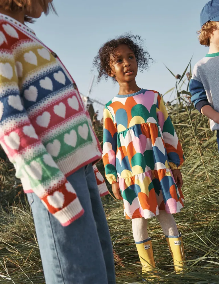 Tiered Sweatshirt Dress-Multi Collage Hearts-Boden Clearance