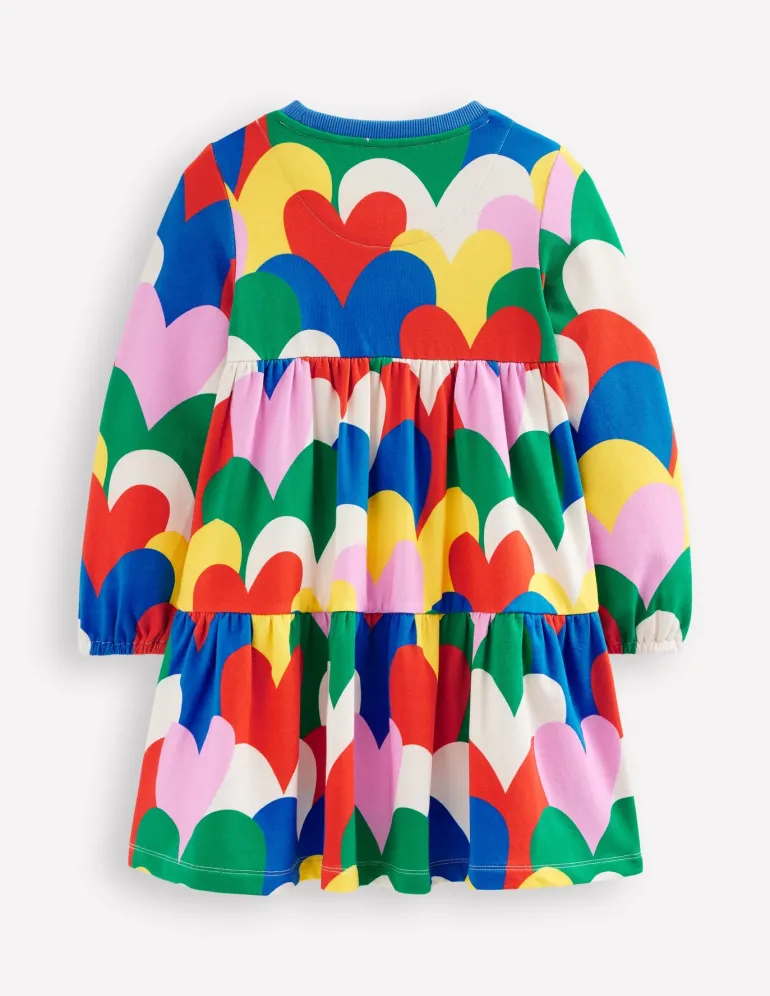 Tiered Sweatshirt Dress-Multi Collage Hearts-Boden Clearance