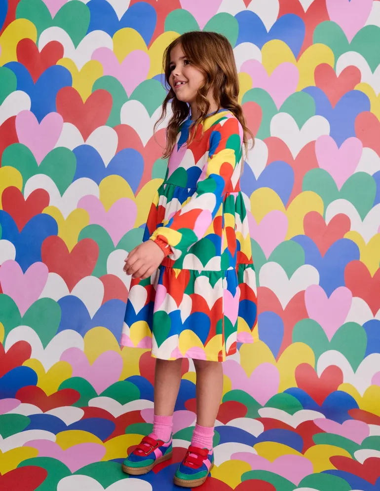 Tiered Sweatshirt Dress-Multi Collage Hearts-Boden Clearance