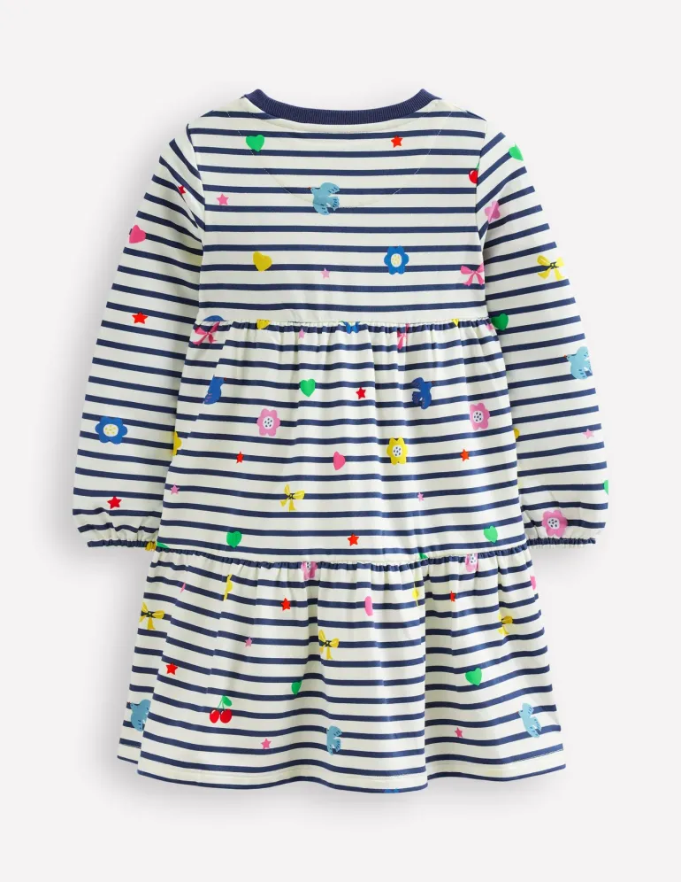 Tiered Sweatshirt Dress-Navy/ Ivory Stripe-Boden Best