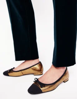 Toe Cap Ballet Flat-Bronze Metallic Leather-Boden Cheap