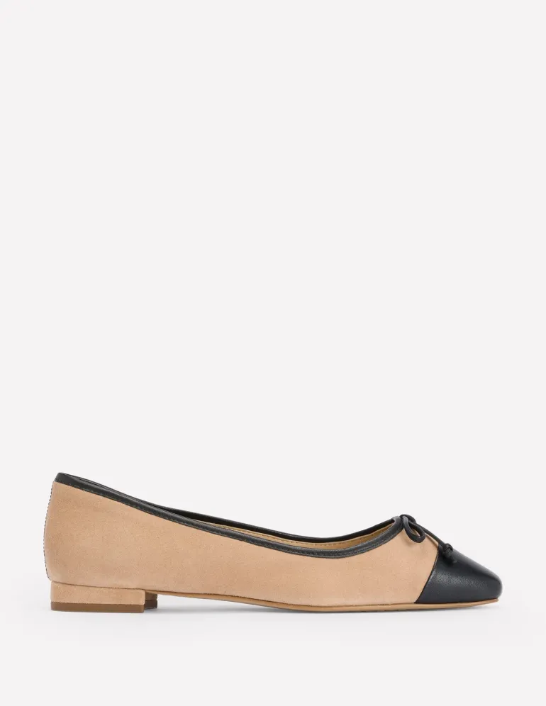Toe Cap Ballet Flat-Macchiato Suede-Boden Clearance