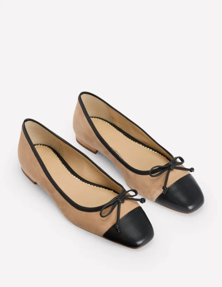 Toe Cap Ballet Flat-Macchiato Suede-Boden Clearance