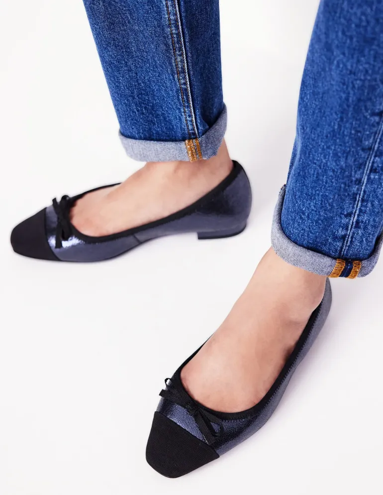 Toe Cap Ballet Flat-Navy Crackle Leather-Boden Shop