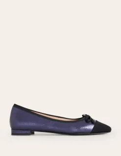 Toe Cap Ballet Flat-Navy Crackle Leather-Boden Shop