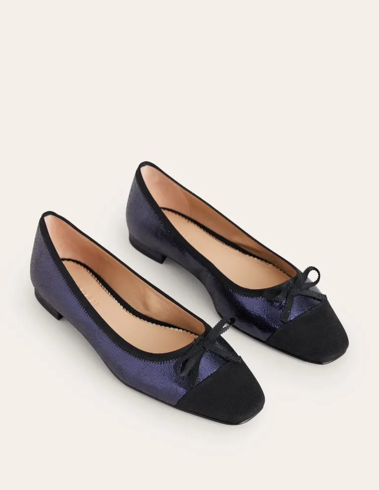 Toe Cap Ballet Flat-Navy Crackle Leather-Boden Shop