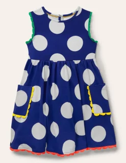 Trim Detail Jersey Dress-Blue Wave Jumbo Spot-Boden Discount