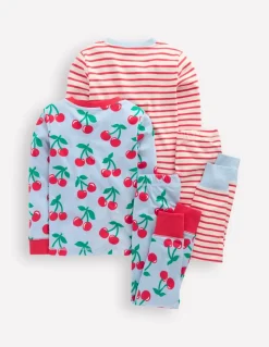 Twin Pack Snug Pajamas-Misty Blue Cherries-Boden Sale