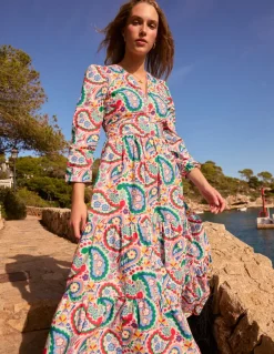 Violet Cotton Midi Dress-Multi, Meadow Paisley-Boden Flash Sale