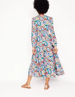 Violet Cotton Midi Dress-Multi, Meadow Paisley-Boden Flash Sale