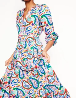 Violet Cotton Midi Dress-Multi, Meadow Paisley-Boden Flash Sale