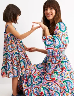 Violet Cotton Midi Dress-Multi, Meadow Paisley-Boden Flash Sale