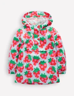 Waterproof Pack Away Jacket-Misty Blue Strawberry-Boden Cheap