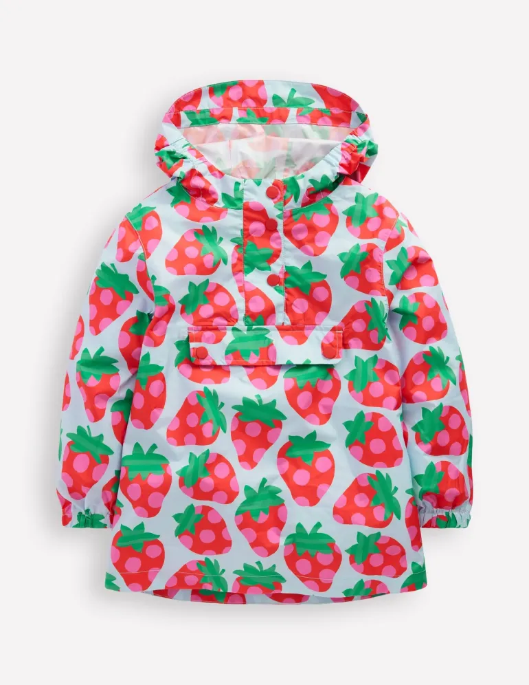 Waterproof Pack Away Jacket-Misty Blue Strawberry-Boden Cheap
