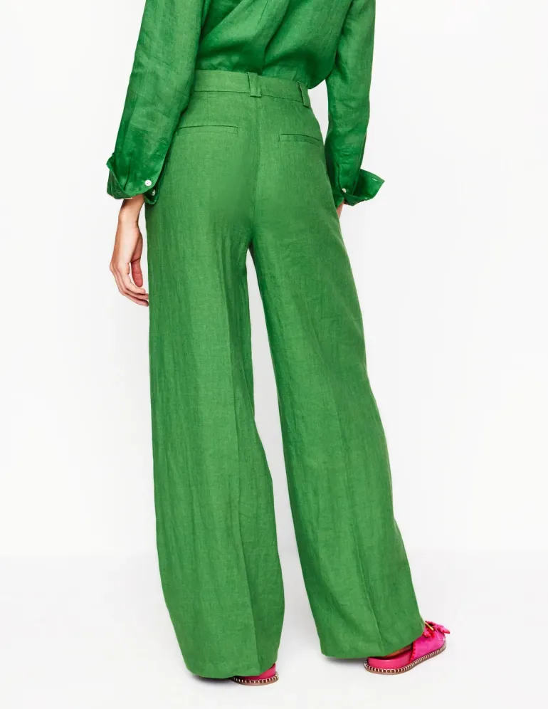 Westbourne Linen Pants-Iguana Green-Boden Cheap