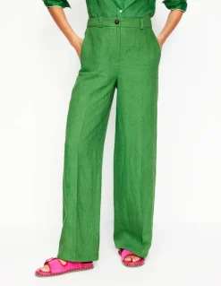 Westbourne Linen Pants-Iguana Green-Boden Cheap
