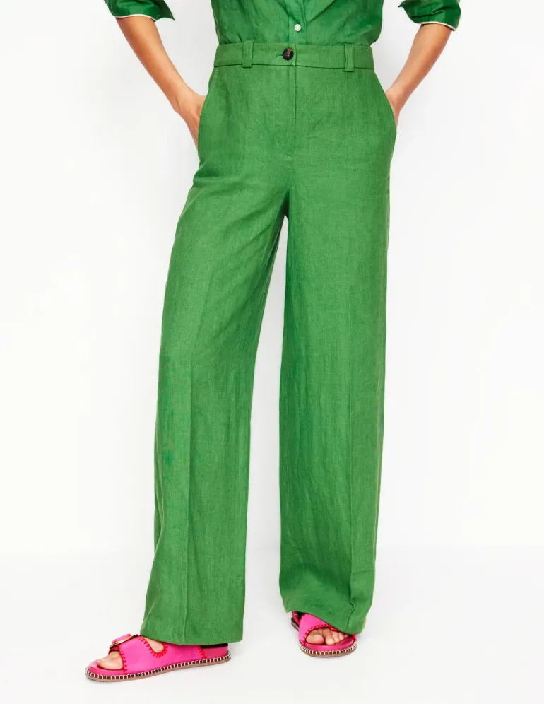 Westbourne Linen Pants-Iguana Green-Boden Cheap