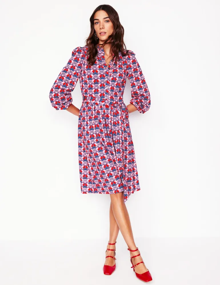 Willow Frill Short Shirt Dress-Poppy Red, Daisy Bloom Geo-Boden Discount